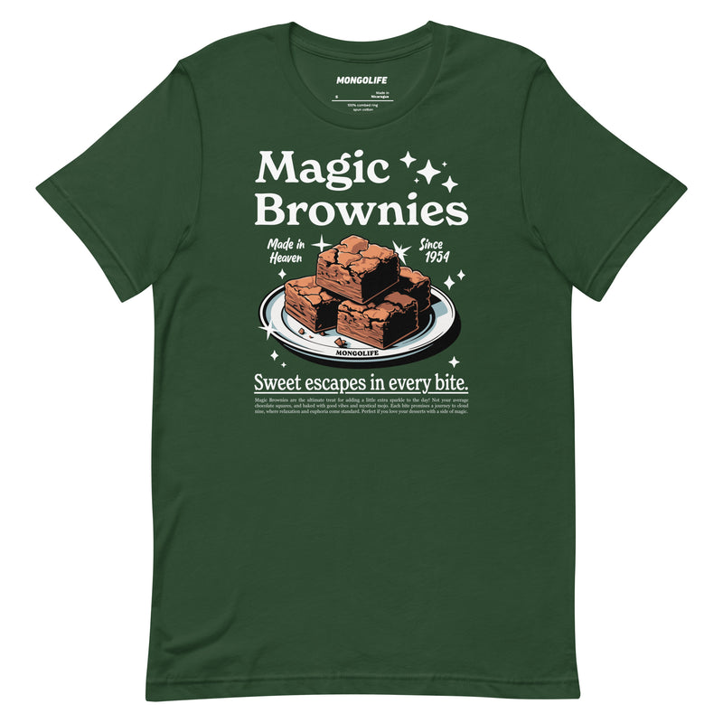 forest t-shirt with "Magic Brownies" design, weed (front)