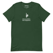 forest green stay positive test negative t shirt skeleton thumbs up funny sarcastic tee