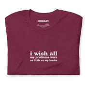 funny boobs quote t shirt maroon white retro serif text self deprecating humor shirt