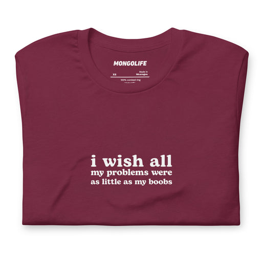 funny boobs quote t shirt maroon white retro serif text self deprecating humor shirt