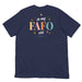 Navy T-shirt showcasing a large, colorful design on the back that reads "In My FAFO Era," surrounded by playful sparkling stars.