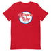 Red Miracle Wap t-shirt with parody logo and "Dressing's on me!" text.