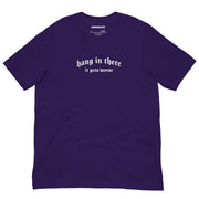 team purple t-shirt with "Hang In There, It Gets Worse" design, emo, funny (front)