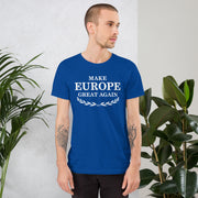 make europe great again royal blue tee bold serif print pro europe MEGA political shirt