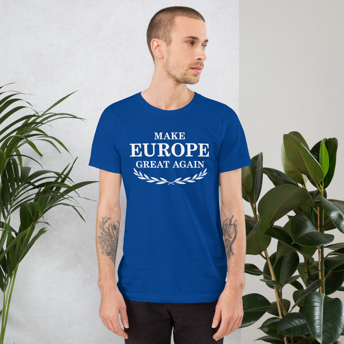 make europe great again royal blue tee bold serif print pro europe MEGA political shirt