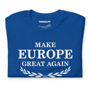 front of royal blue MEGA make europe great again t shirt laurel wreath pro eu shirt
