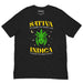 black sativa indica t shirt with green cannabis leaf goddess crescent moon funny stoner serenity prayer tee