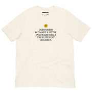 vintage white god forbid tax fraud elites eat children t shirt sunflower funny anti elite tee