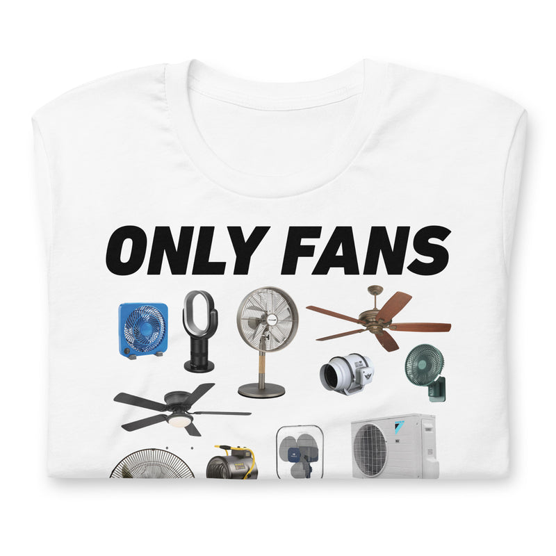 white t-shirt with "Only Fans" design, funny, parody