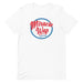 White Miracle Wap t-shirt with parody logo and "Dressing's on me!" text.