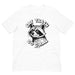 “Eat Trash Do Crime” raccoon illustration on a funny T-shirt in White color