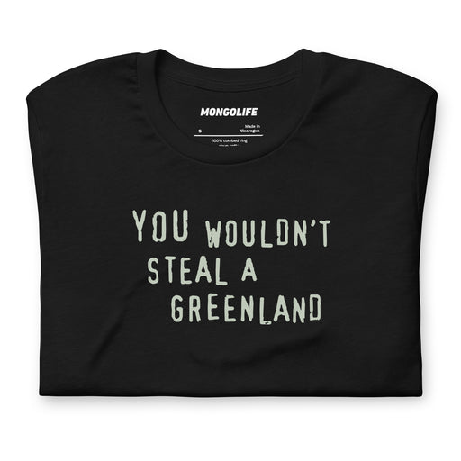 black t-shirt laid flat showing the full design