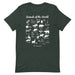 forest green "Animals of the World" t-shirt showcasing amusing nicknames for 25 animals in a comfortable and stylish design.
