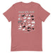 "Animals of the World" t-shirt showcasing amusing nicknames for 25 animals in a comfortable and stylish design. Mauve color