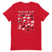 red "Animals of the World" t-shirt showcasing amusing nicknames for 25 animals in a comfortable and stylish design.