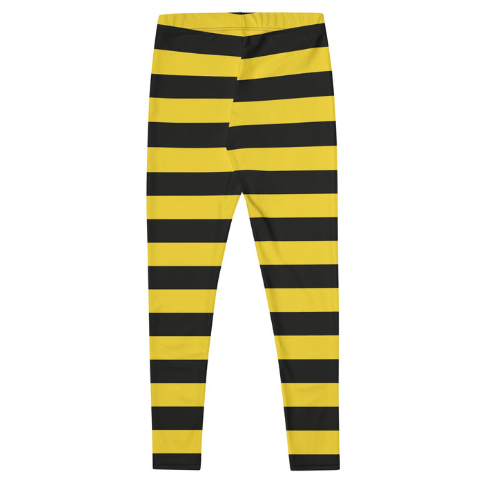 Black and yellow striped leggings designed to resemble the color pattern of a bumble bee.