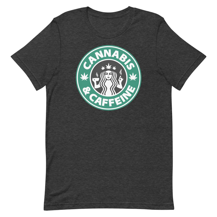 Cannabis & Caffeine - Dark Heather Gray T-Shirt - Starbucks Parody for Stoners