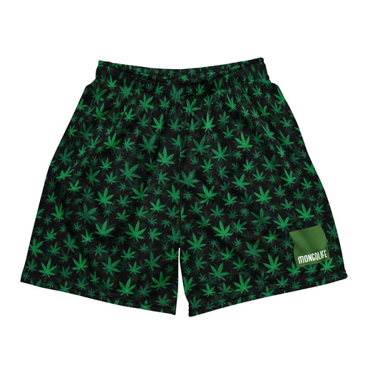 cannabis leaf patterned shorts from Mongolife on a white background