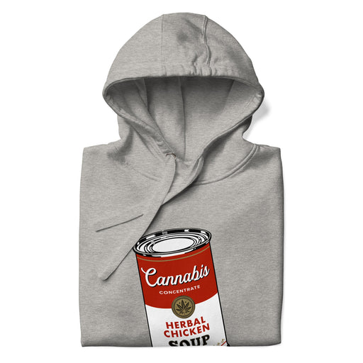Folded version Cannabis Herbal Chicken Soup - Hoodie - Heather Gray - Campbell's Parody