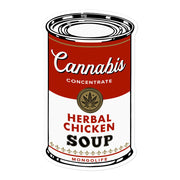"Cannabis Soup" vinyl sticker, food, parody, weed
