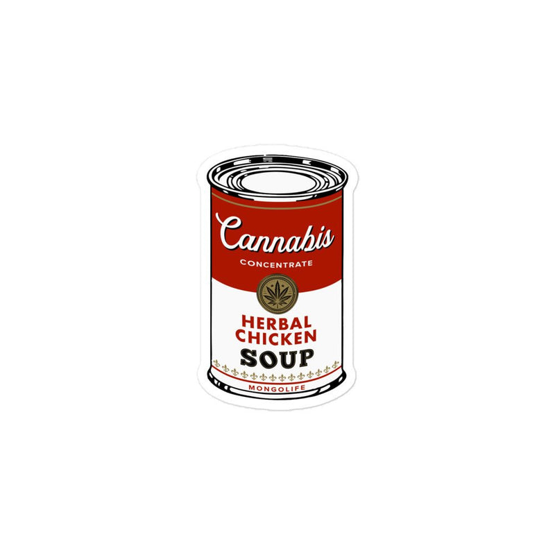 "Cannabis Soup" vinyl sticker, food, parody, weed