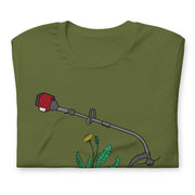 Dads Against Weed T-Shirt - Weed Whacker and Dandelions - Olive Green Color - Folded version