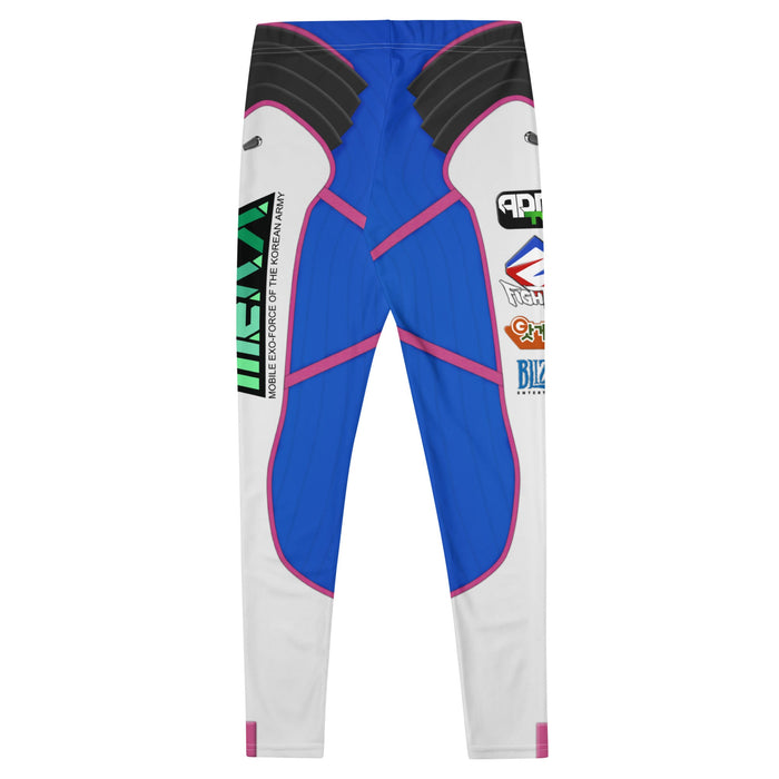 Leggings inspired by the character D.Va from Overwatch, featuring her distinctive colors and style.