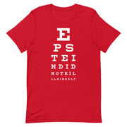 t-shirt with "Epstein Eye Test" design, political