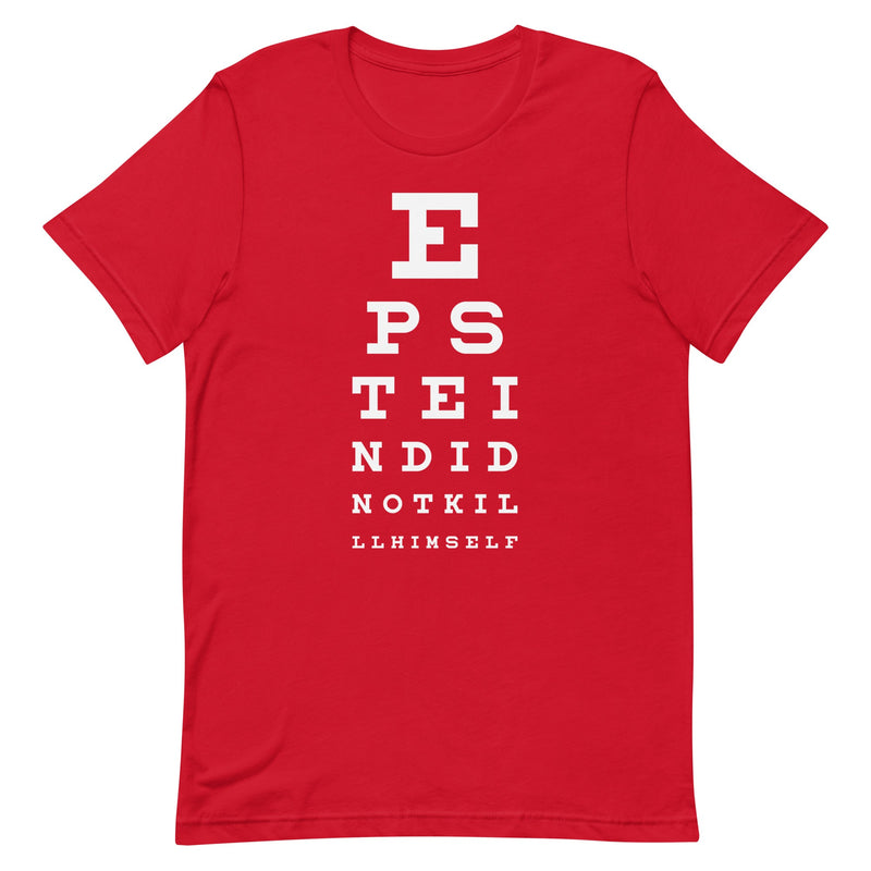 t-shirt with "Epstein Eye Test" design, political