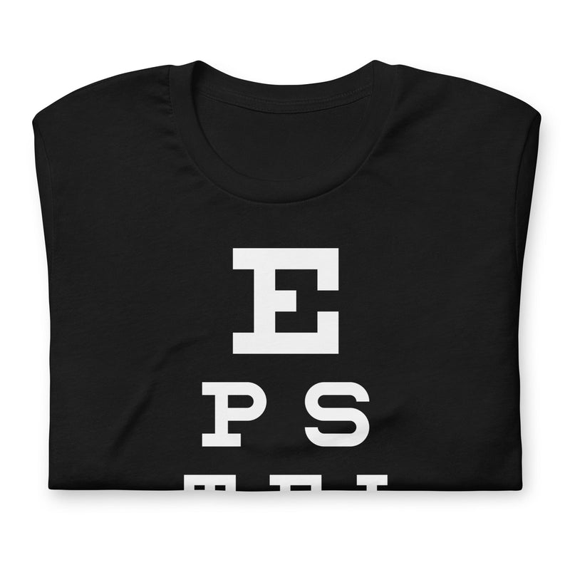 t-shirt with "Epstein Eye Test" design, political