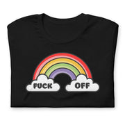 t-shirt with "Fuck Off Rainbow" design, funny, rainbow
