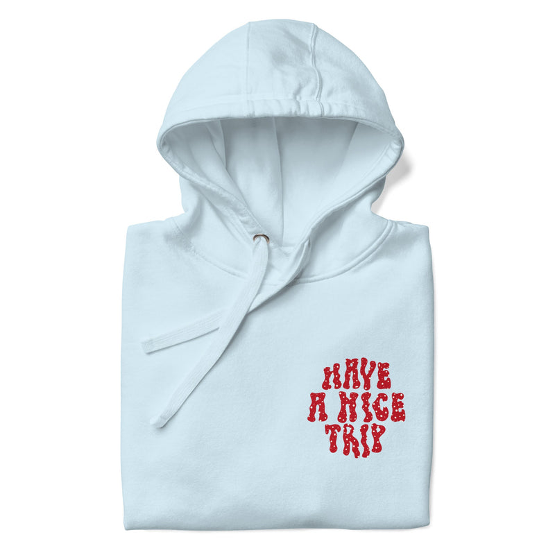 hoodie with "Have A Nice Trip Amanita" design, psychedelic, weed