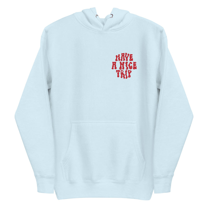 hoodie with "Have A Nice Trip Amanita" design, psychedelic, weed