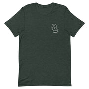 Embroidered T-shirt in heather forest featuring a cute ghost emerging as smoke from a cannabis joint.