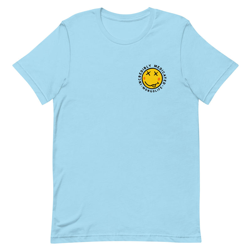 incredibly medicated - stoner smiley - weed shirts - ocean blue