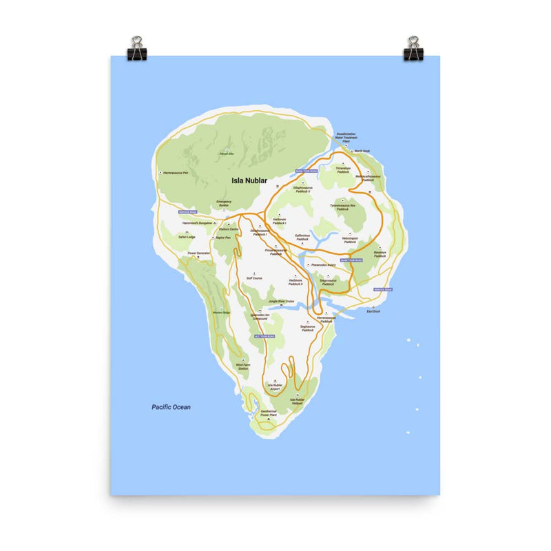 poster featuring "Isla Nublar", maps, movies and tv