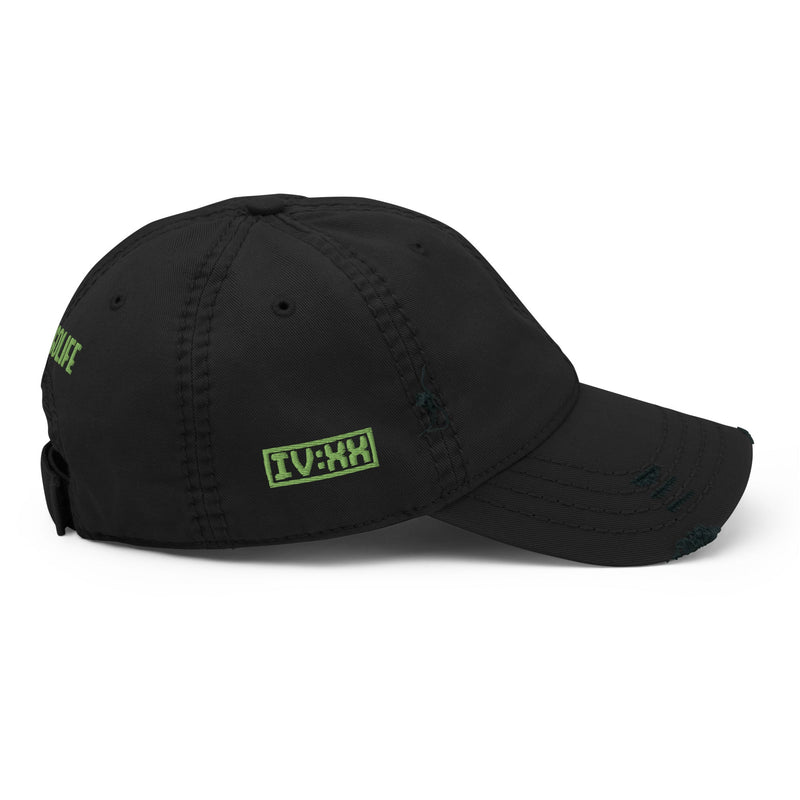 dad hat with "IV:XX" design, weed
