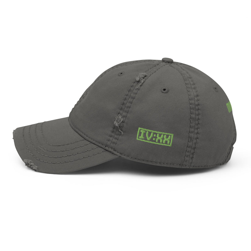 dad hat with "IV:XX" design, weed