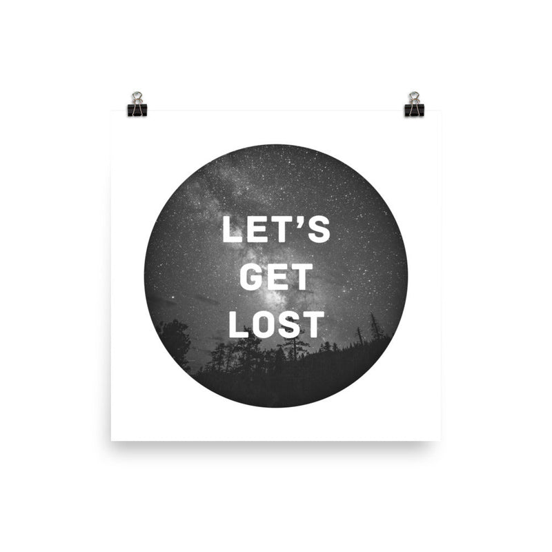 poster featuring "Let's Get Lost", black and white