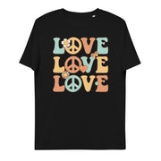 t-shirt with "Love Love Love" design, hippie