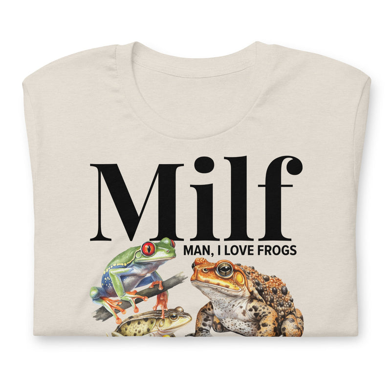 t-shirt with "Man I Love Frogs" design, animals, funny, retro