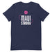 maui strong t-shirt in navy color with the pink lokelai rose and map of the island of maui