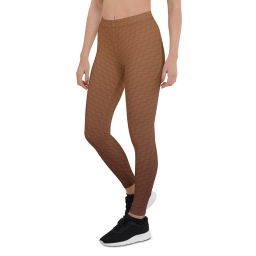 woman wearing Leggings designed to resemble the original skin of the character Mercy from Overwatch.