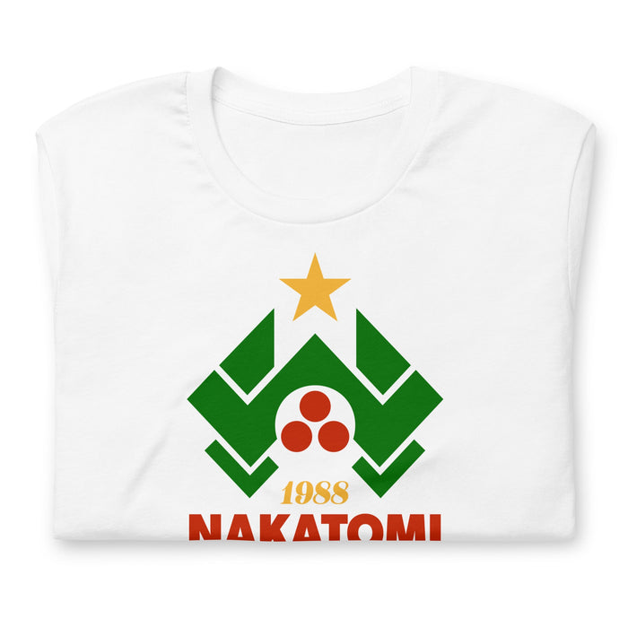Folded Shirt - Nakatomi Plaza logo as a Christmas tree on a t-shirt, inspired by Die Hard.