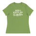 Flat lay of the green Now I Know My CBDs Women's Relaxed T-Shirt on a white background, featuring a colorful design that puts a CBD-inspired twist on the classic alphabet song.