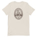 Old Grove Farms Unisex T-Shirt featuring a vintage line art logo of a cannabis farmer from California's Old Grove Farms, rolling a joint.