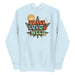 Stoner Hoodie in Baby Blue with the text "Peace, Love & Weed". Retro hippie style.
