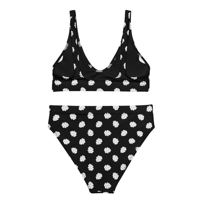 Back of Polka Pot High-waisted Bikini on a white background, showcasing its unique cannabis nug-pattern replacing traditional polka dots.