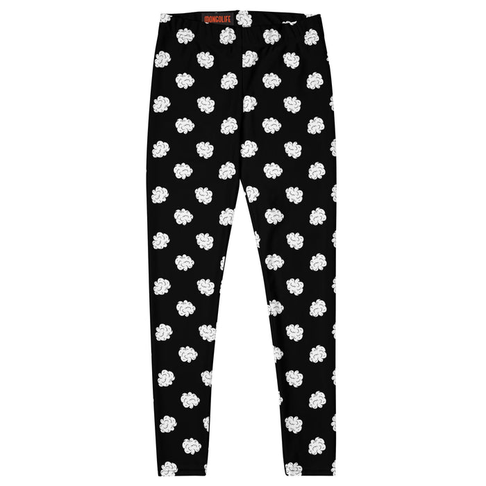 Black and white leggings with cannabis nugs in a polka dot pattern front view
