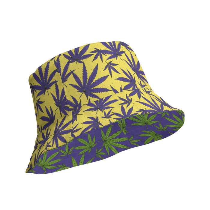 Reversible Weed Leaf Pattern Bucket Hat in Yellow and Purple